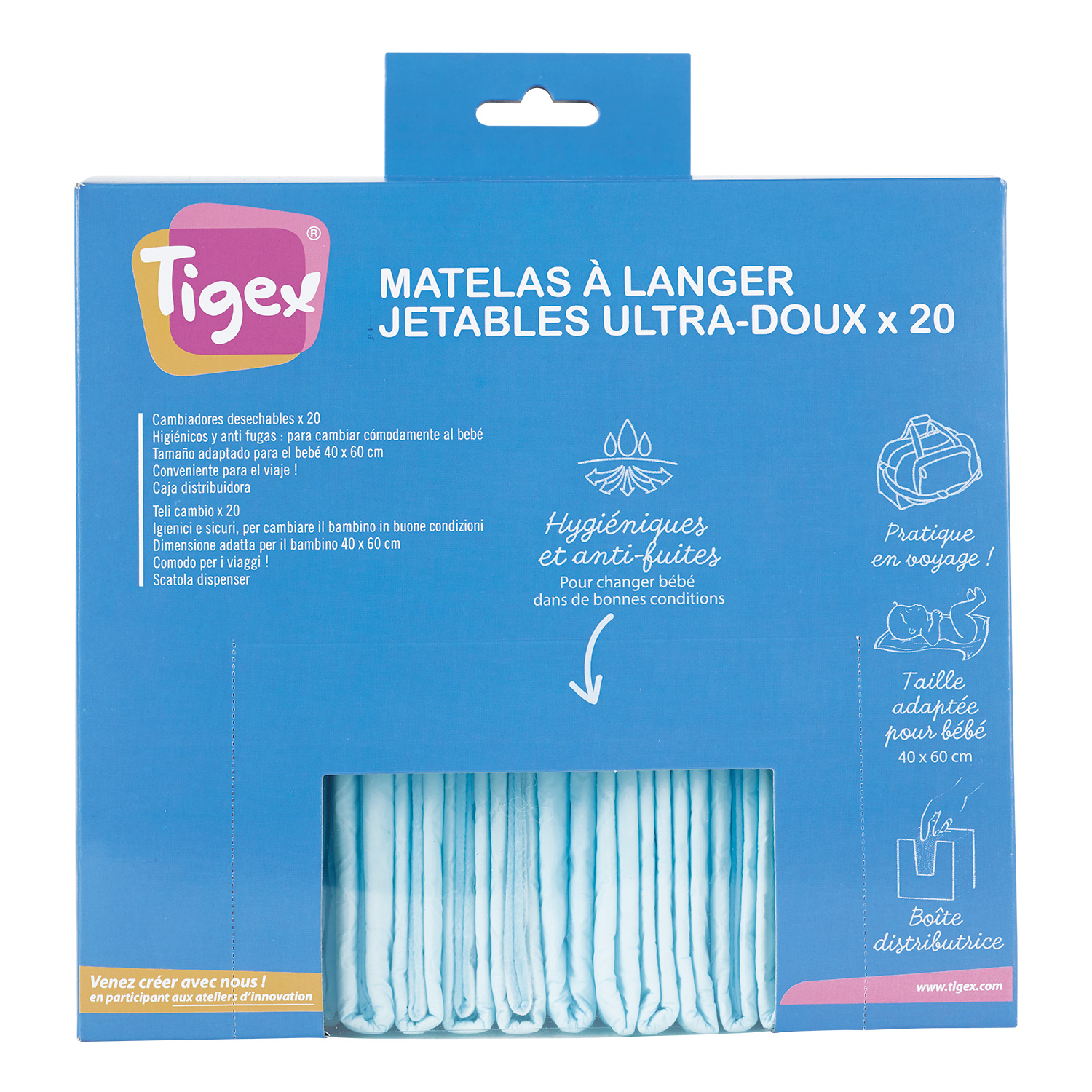 Tigex Protections Jetables pour Matelas à Langer, Blanc/Bleu, Lot de 20 :  : Bébé et Puériculture